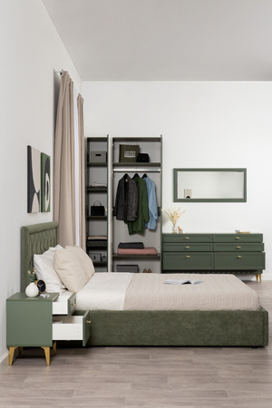 Комод Марион 16.256 дымчатый зеленый K521, олива шагрень AG 1050 ПВХ, белый PE шагрень