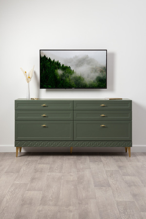 Комод Марион 16.256 дымчатый зеленый K521, олива шагрень AG 1050 ПВХ, белый PE шагрень