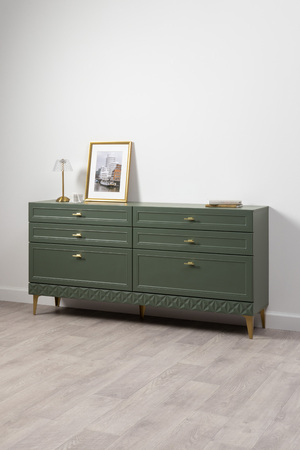 Комод Марион 16.256 дымчатый зеленый K521, олива шагрень AG 1050 ПВХ, белый PE шагрень