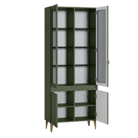 Шкаф-витрина Марион 16.397.02 дымчатый зеленый K521, олива шагрень AG 1050 ПВХ