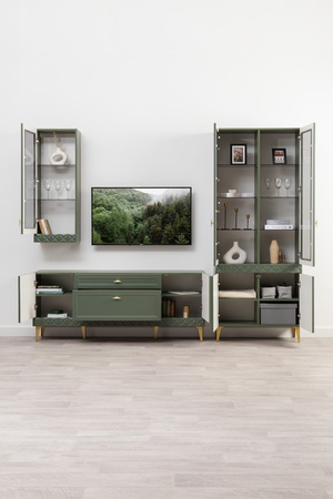 Шкаф-витрина Марион 16.397.02 дымчатый зеленый K521, олива шагрень AG 1050 ПВХ