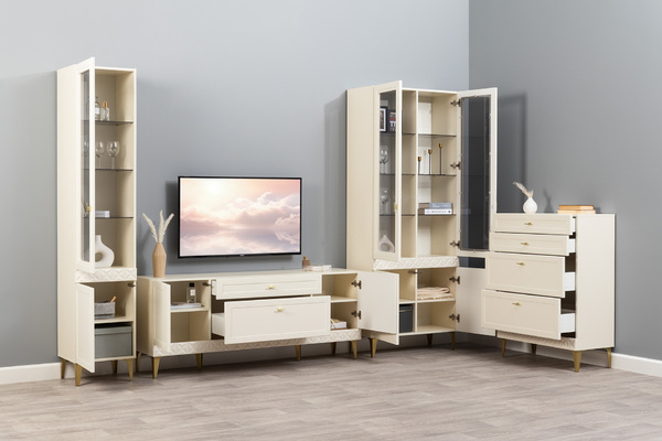 Шкаф-витрина Марион 16.397.02 слоновая кость С341 PE, слоновая кость 6898 ПВХ