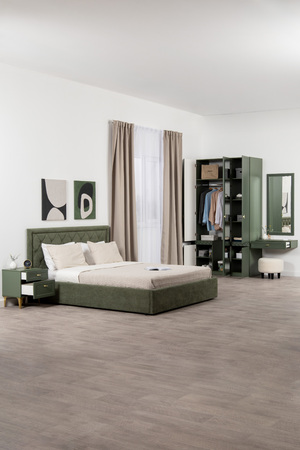 Тумба прикроватная Марион 16.14 дымчатый зеленый K521, олива шагрень AG 1050 ПВХ, белый PE шагрень