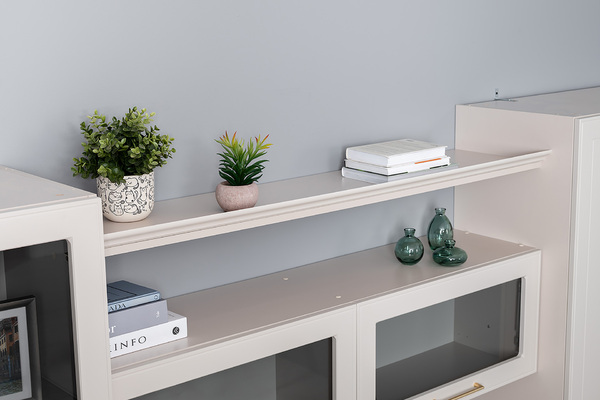 Гостиная Ричфорд композиция 1 без карнизов, кашемир 5981 BS, моно керамика D166-2 ПВХ, белый PE шагрень (собирается на любую сторону)