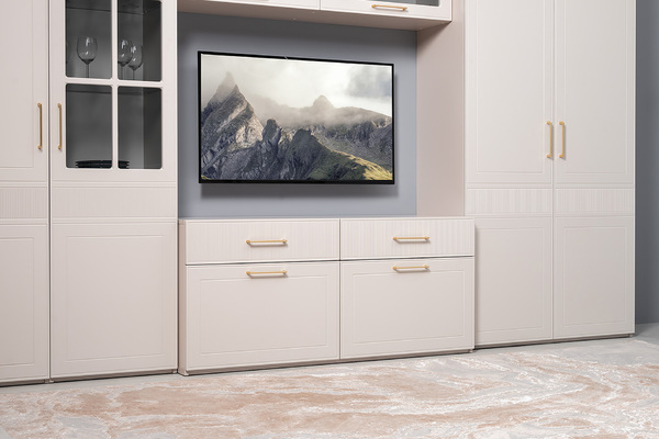 Тумба под ТВ Ричфорд 16.61 кашемир 5981 BS, моно керамика D166-2 ПВХ, белый PE шагрень